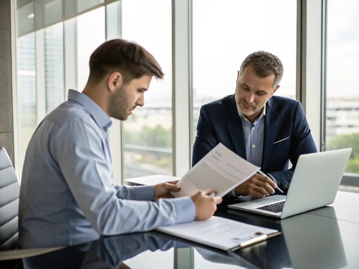 A consultant in a meeting room, advising a client on strategic decisions, representing Stelarity LLC's strategic advisory services.