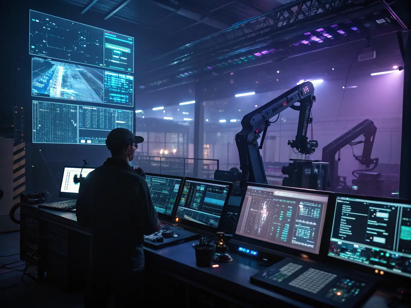 A futuristic interface displaying AI-driven automation processes within an automotive manufacturing plant, highlighting efficiency and innovation.